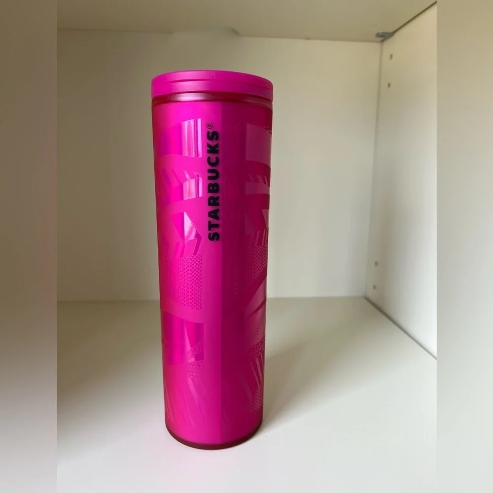 Starbucks 2021 Holiday Season Holographic Pink Ribbon Swirl Travel Tumbler